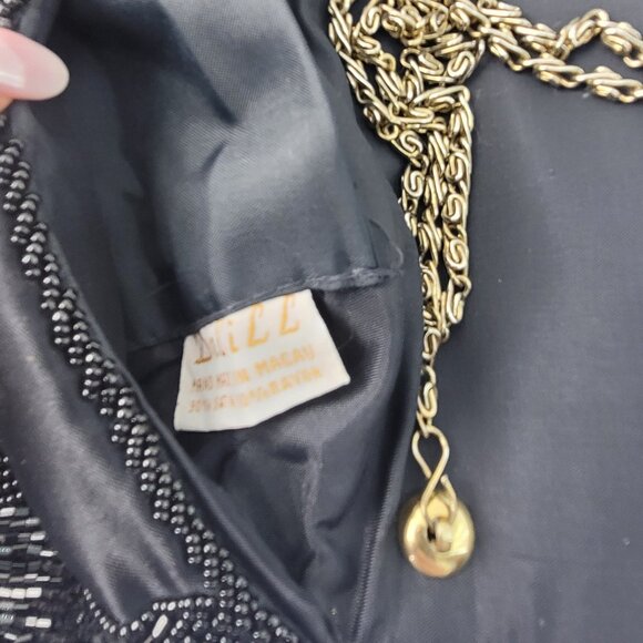 Vintage Delill Black Glass Bead Evening Bag Dress Purse Hand Beaded Snail Chain - Picture 5 of 11